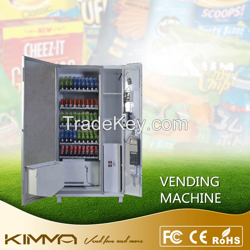 Selective touch screen snack and cold beverage vending machine by bill and coin operated