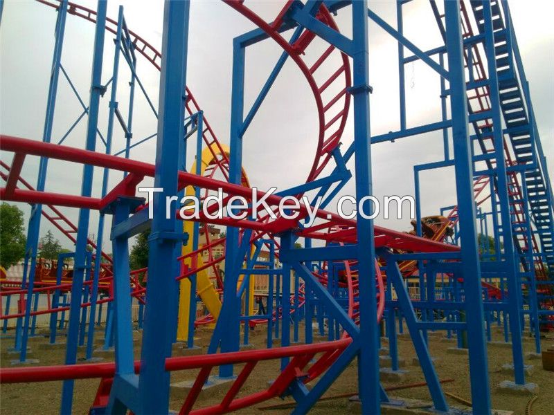 outdoor amusement overlapping roller coaster