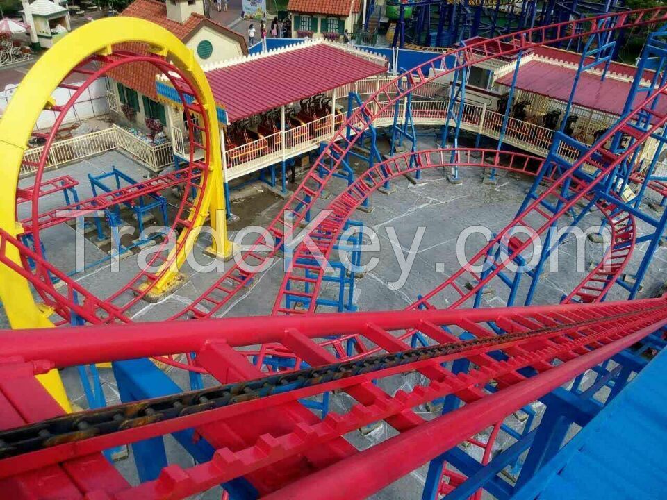 outdoor amusement overlapping roller coaster