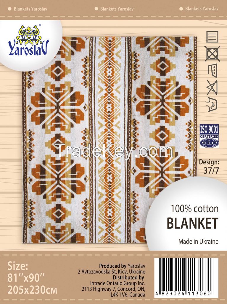 100% Cotton Full  81x90â€ All Purpose Blanket,  Multi-Color Jacquard design,  Medium Weight, Soft, Warm and Breathable, made in Europe By Yaroslav Mill.