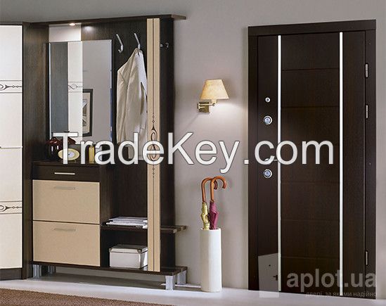 Metal exterior doors, decorated with MDF and ceramic plates