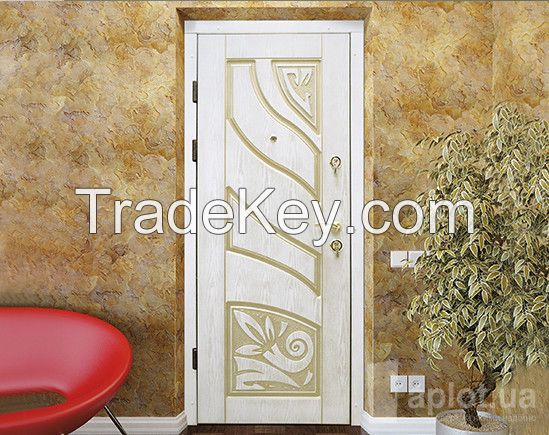 Metal exterior doors, decorated with MDF and ceramic plates