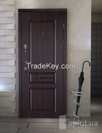 Metal exterior doors, decorated with MDF and ceramic plates