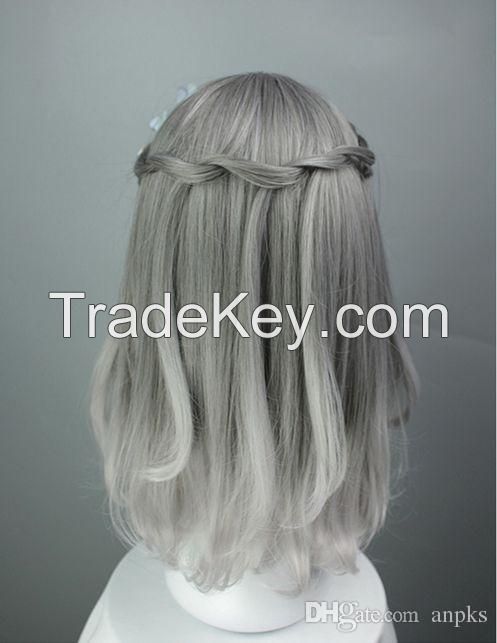 Silver white hair wig Queen Princess Palace COS braid aristocratic lon