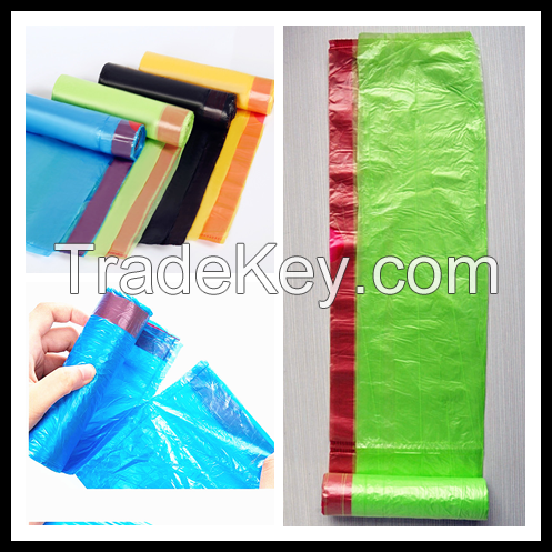 PE drawstring garbage bags on roll or in flat bags 