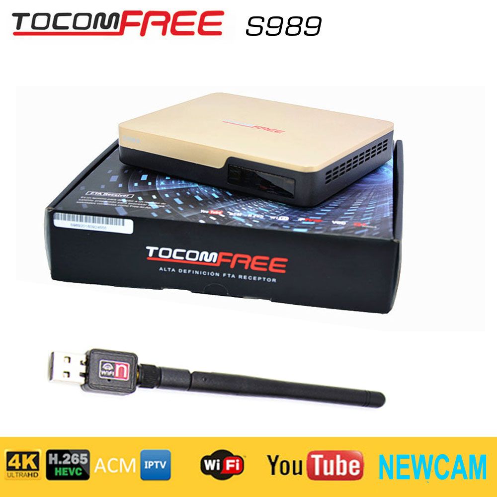 2016 FTA high definition digital satellite TV receiver Tocomfree s989 with iptv iks sks free newcam H.265 twin tuner for south America