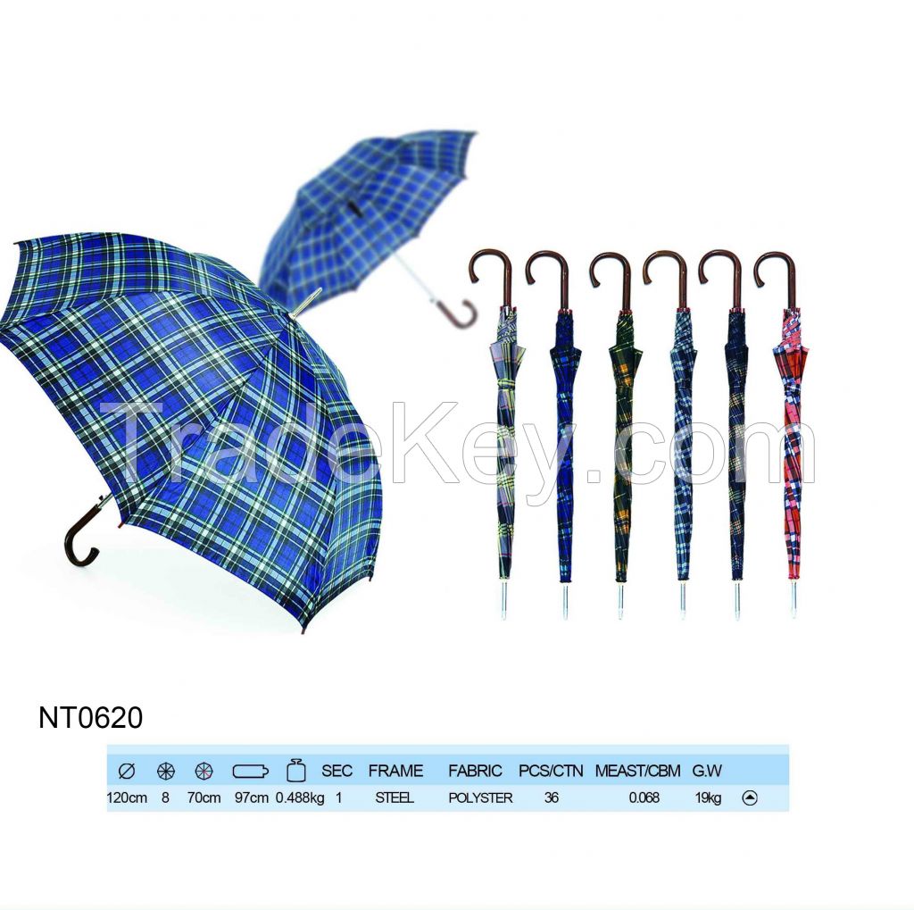 straight England Plaid Wooden Handle Umbrella