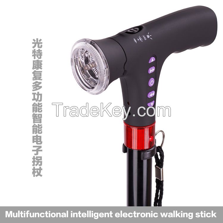 multifunctional rechargeable walking stick with led &amp; siren &amp; radio &amp; red flash
