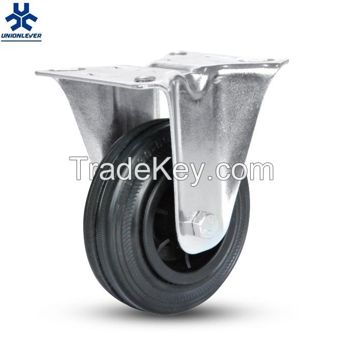Light industry rigid black rubber caster with plastic center load 60kg