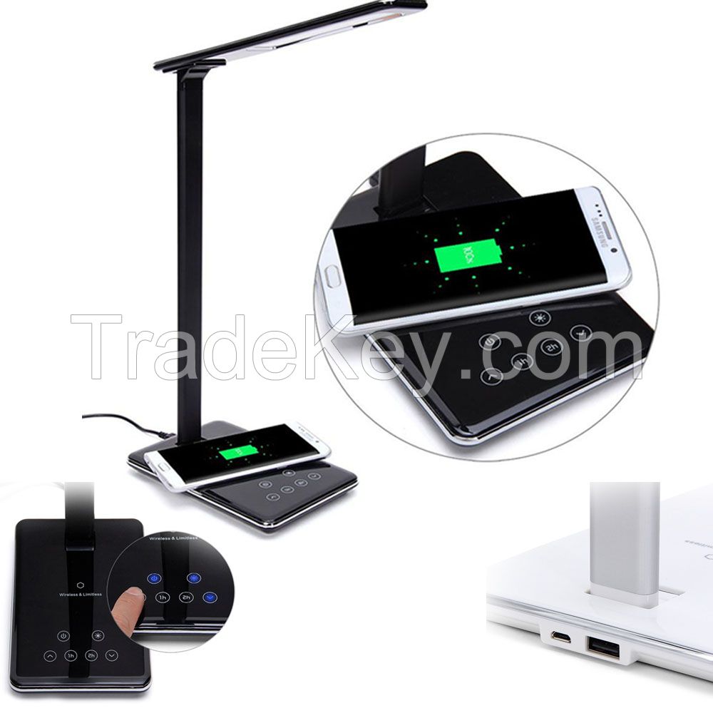 LED Desk Reading Lamp for Eye Protecting with Wireless Charging Pad