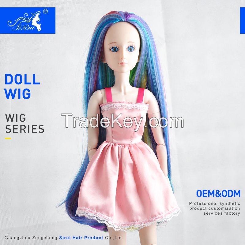 wholesale heat resistant American girl doll wigs straight with rainbow color for 11inch dolls
