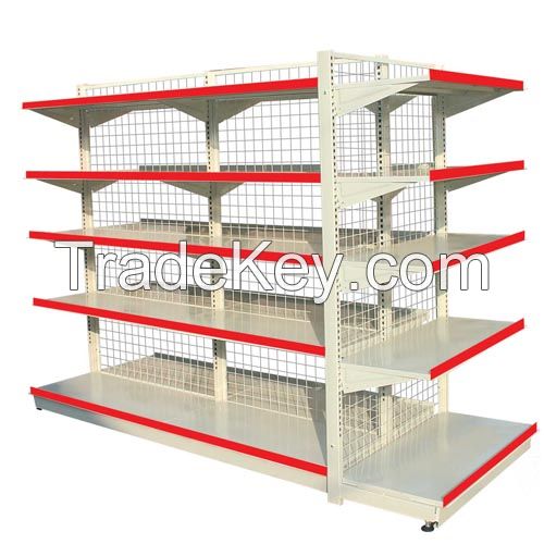 Supermarket shelving unit with wire mesh back