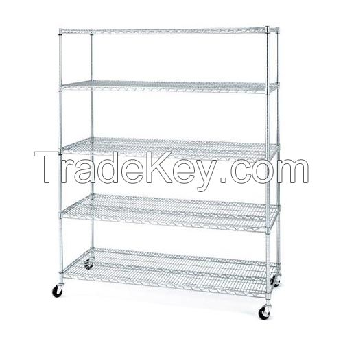 4 Layers Wire Shelving Rack With Wheels 48inchesx18inchesx72inches Chrome Plated