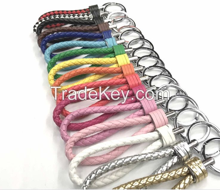 2017design handmade knitting PU leather key chain colorful key holder