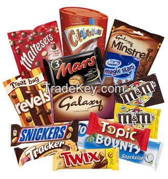 Snickers, Mars, Twix, Bounty, M&M, Twix, Lion, Knopper Chocolate Bars