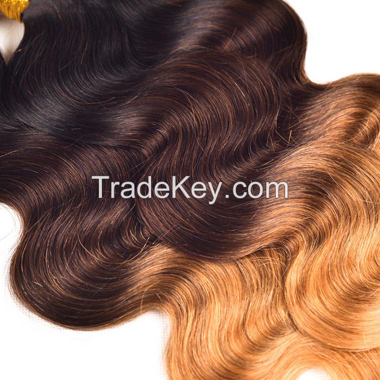 Ombre Color Brazilian T1B/4/27 Body Wave Virgin Human Hair Weaves