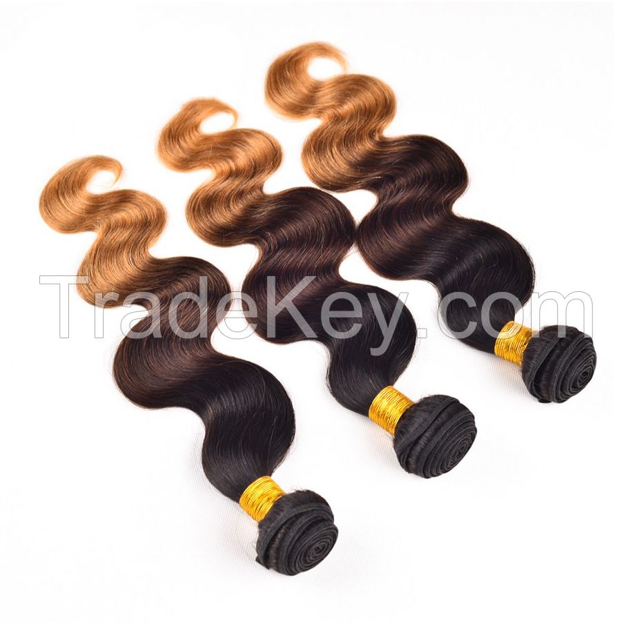 Ombre Color Brazilian T1B/4/27 Body Wave Virgin Human Hair Weaves