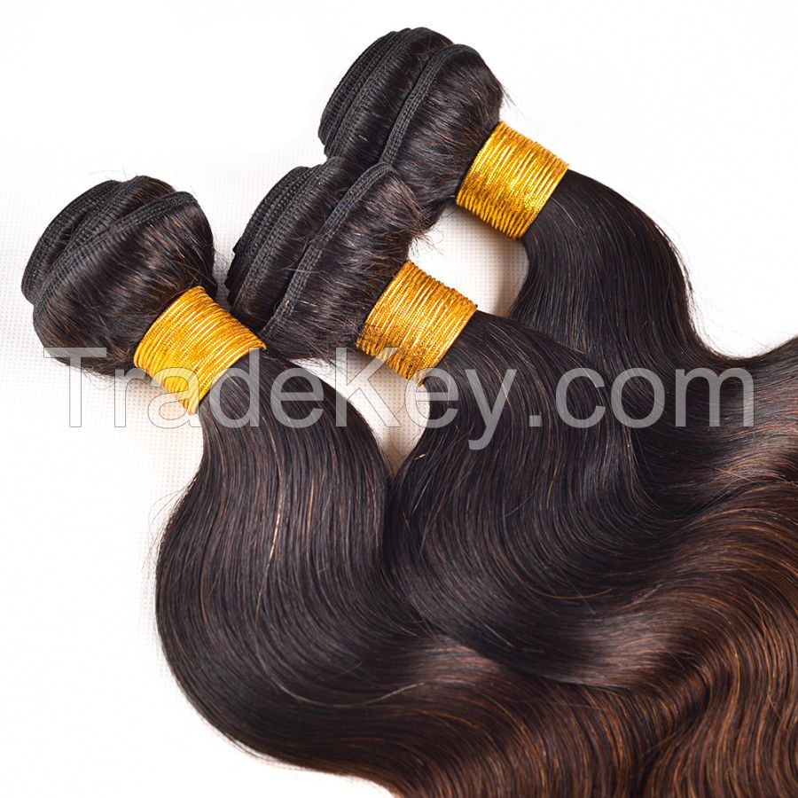 Ombre Color Brazilian T1B/4/27 Body Wave Virgin Human Hair Weaves