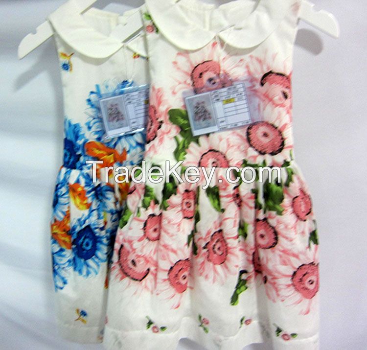 Free Sample Slim Waist Line Dress Girls Kids Clothes Cotton Floral Printed Dress Designs for Young Girls