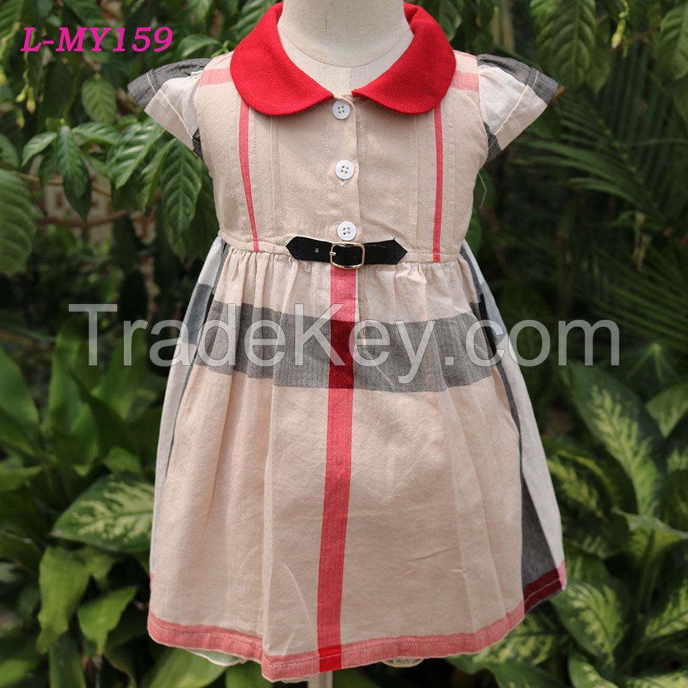 Little girls birthday leather belt dress red stripes summer plain dress