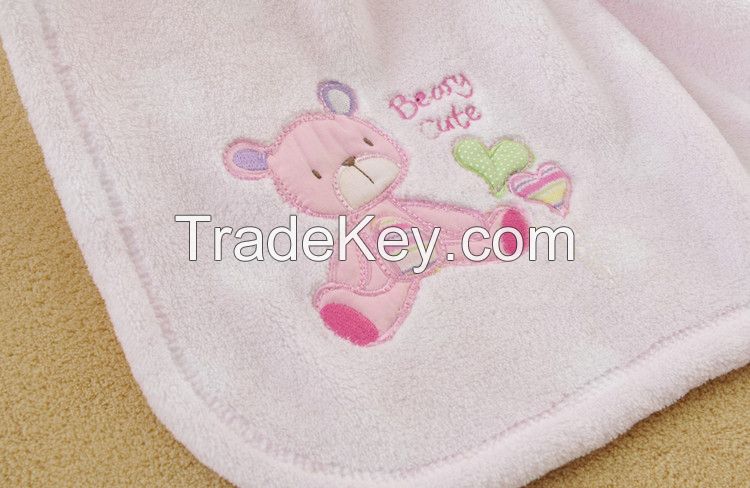 Embroidered coral fleece baby blanket