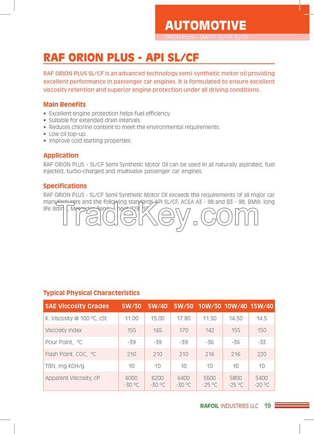 RAF ORION 20W50 API:SL/CF