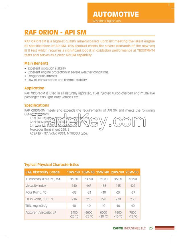 RAF ORION SAE:10w40 - API:SM