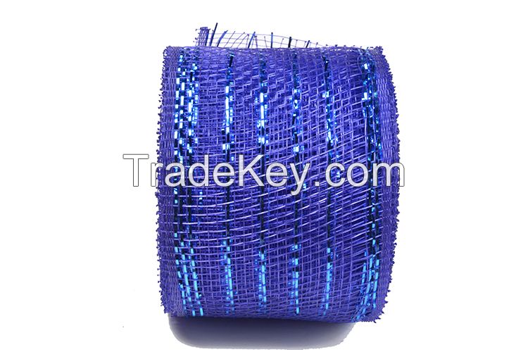 2.5"*10y royal blue strip poly wholesale deco mesh roll for 50C18R2-5