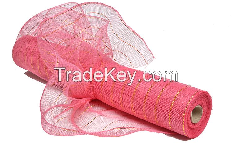 21inch*10yard coral poly strip wholesale deco mesh ribbon for 20G29