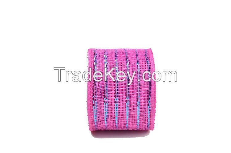 2.5"*10y dark pink turquoise strip pp deco mesh ribbon for 50C04M38R2-5