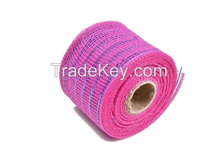 2.5"*10y dark pink turquoise strip pp deco mesh ribbon for 50C04M38R2-5