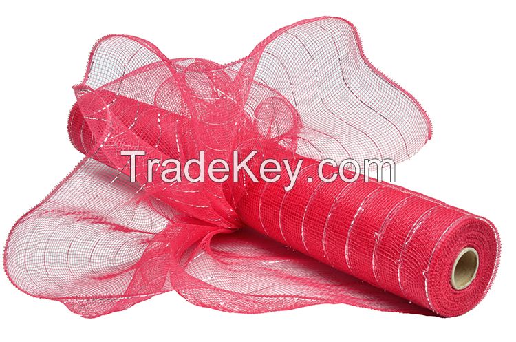 21inch*10yard red silver pp strip wholesale deco mesh for 20S17