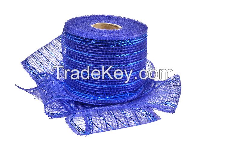 2.5"*10y royal blue strip poly wholesale deco mesh roll for 50C18R2-5