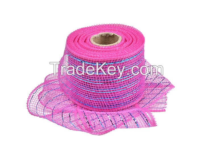 2.5"*10y dark pink turquoise strip pp deco mesh ribbon for 50C04M38R2-5