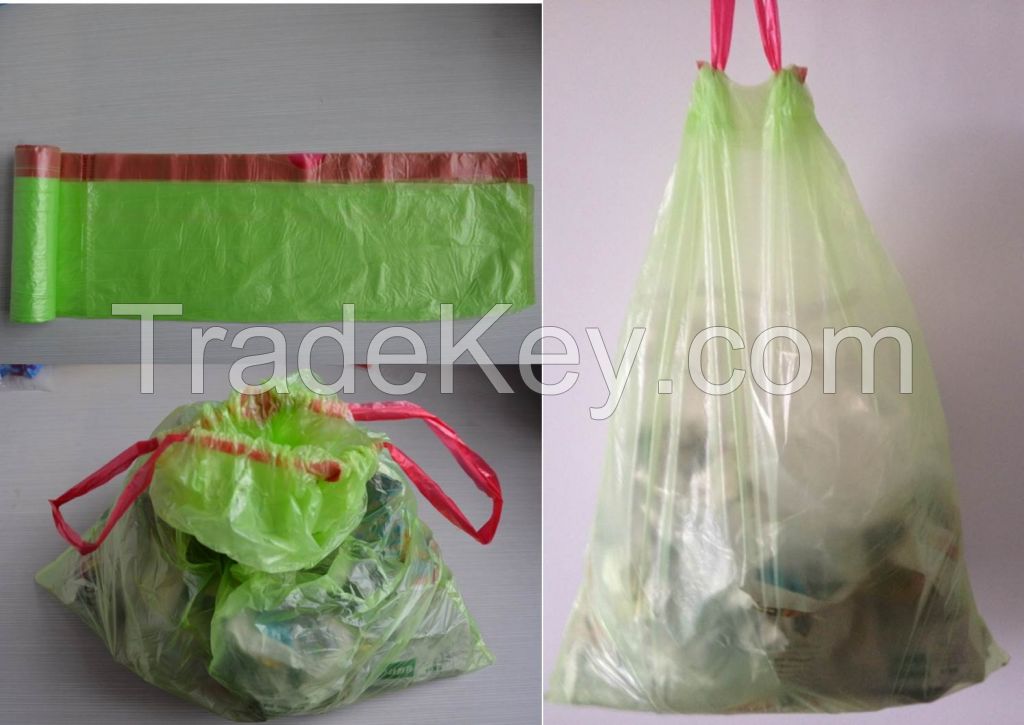 HDPE/LDPE heavy duty drawstring garbage bags on rolls