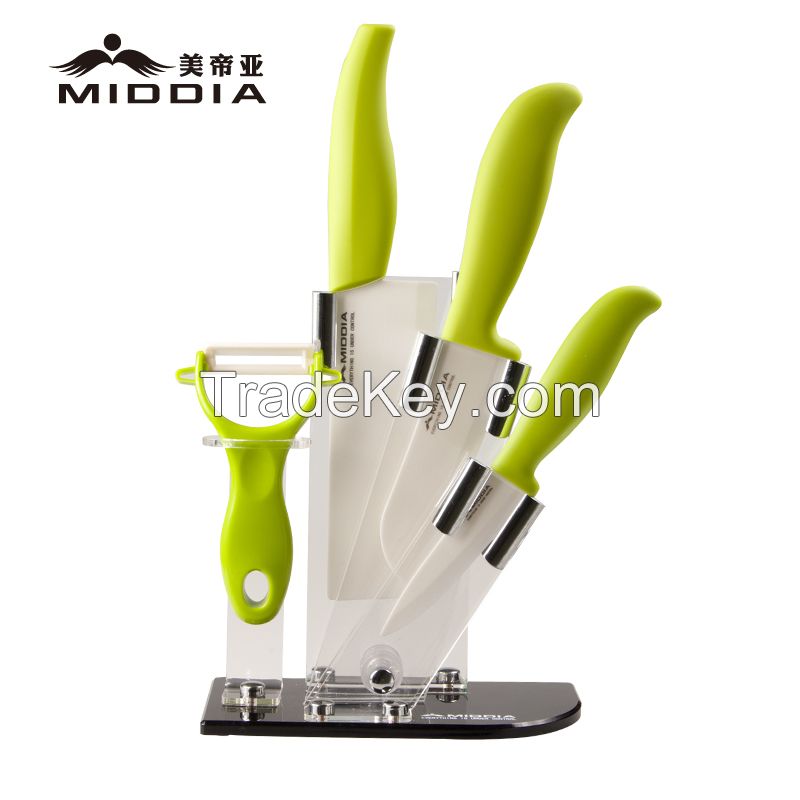 Good Quality Ceramic Knife and Peeler Set with Acrylic Blcok Factory Price