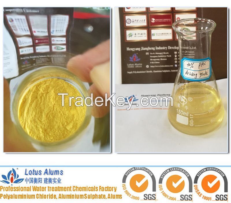 30% spray dried yellow powder polyaluminum chloirde/PAC for drinking water treatment