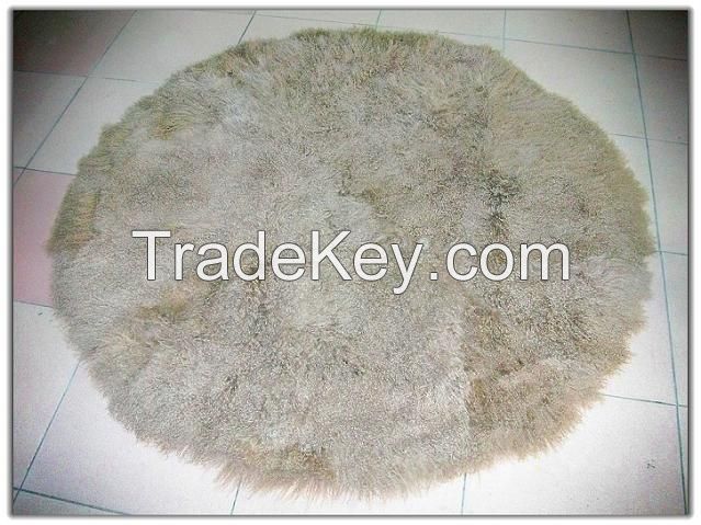 Taupe color Tibet lamb circular fur rugs from LEOSKIN FURS
