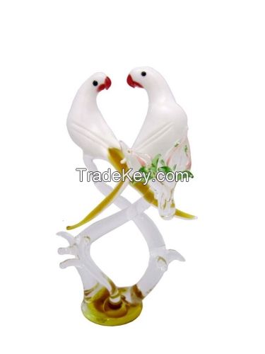 Glass Parrots on tree showpies love gift