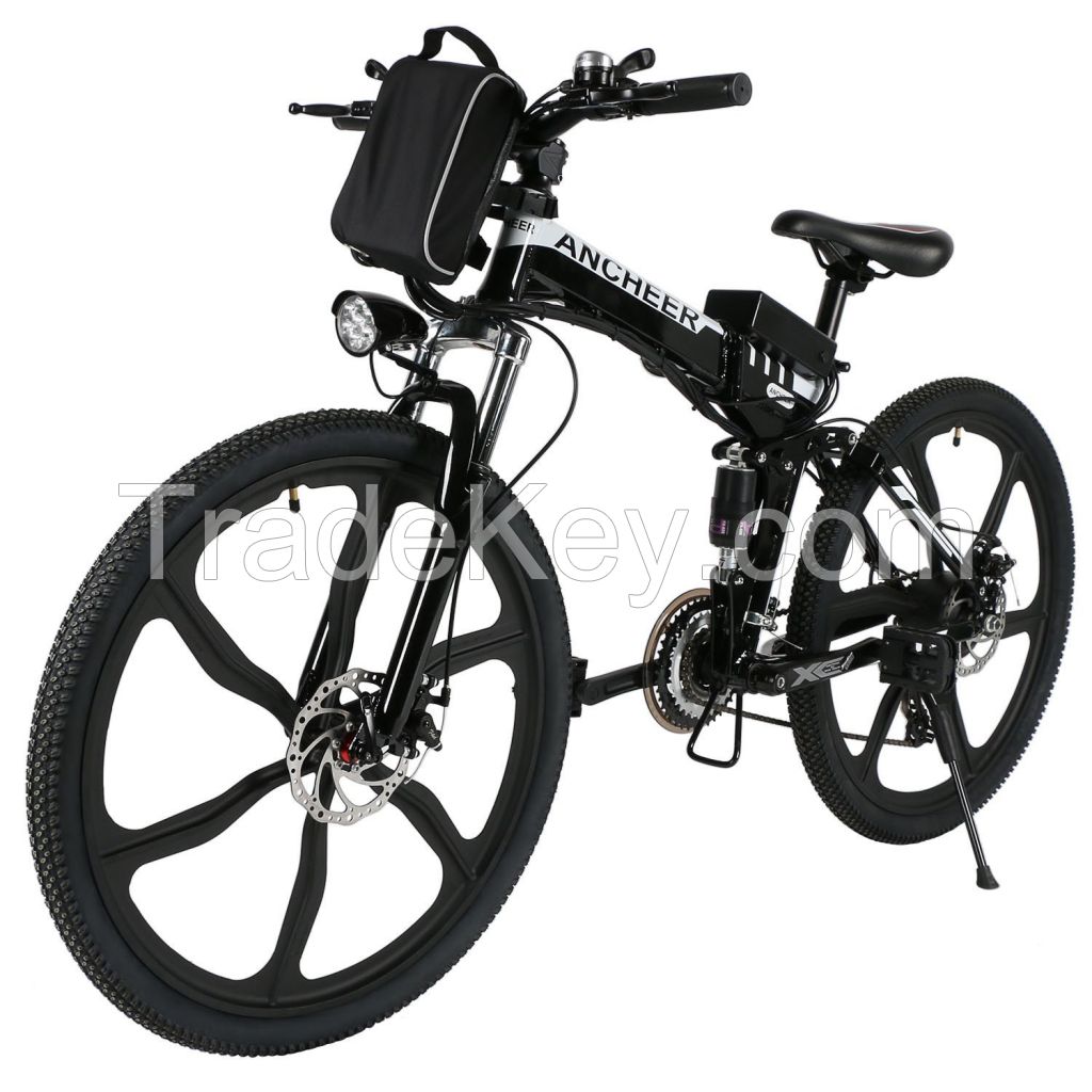 ANCHEER Folding Electric Mountain Bike with 26 Inch Wheel, Removable Lithium-Ion Battery (36V 250W), Premium Full Suspension and Shimano Gear