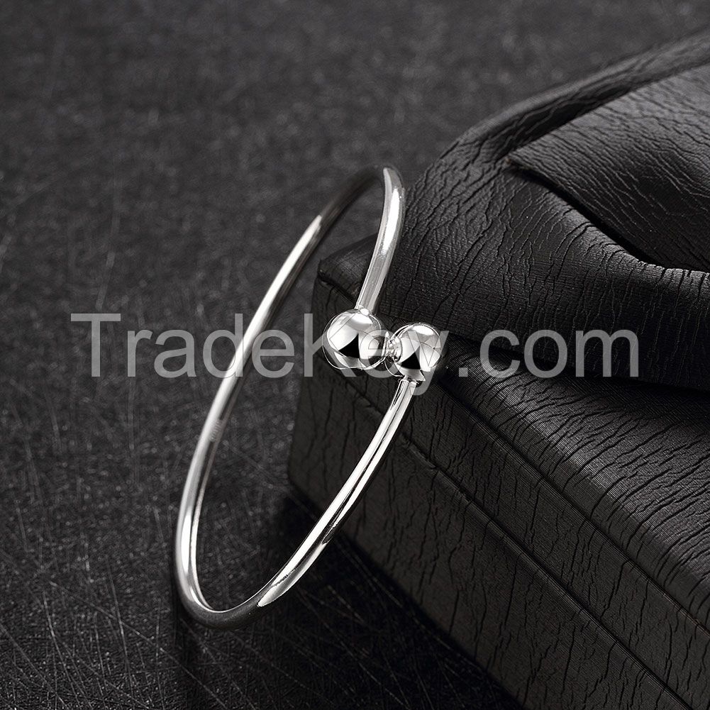 Fashion Round 925 Sterling Silver Women Simple Bangle Designs