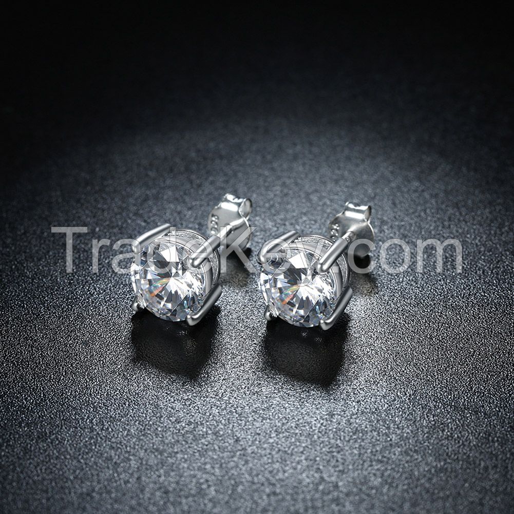 fashion nail type round 925 sterling silver CZ stone women stud jewelry earing
