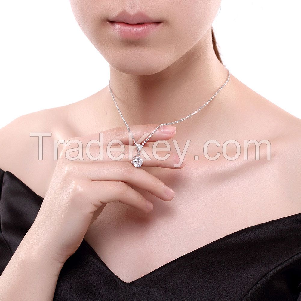 Fashion Design Zircon Stone Pendant S925 Sterling Silver Women Diamond Jewelry Necklace