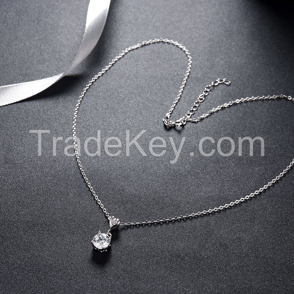 Fashion Design Zircon Stone Pendant S925 Sterling Silver Women Diamond Jewelry Necklace