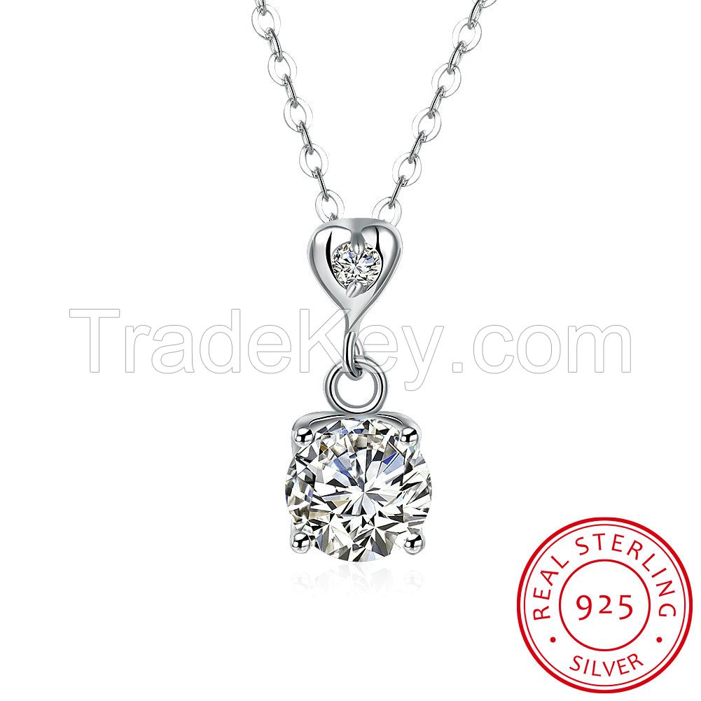 Fashion Design Zircon Stone Pendant S925 Sterling Silver Women Diamond Jewelry Necklace