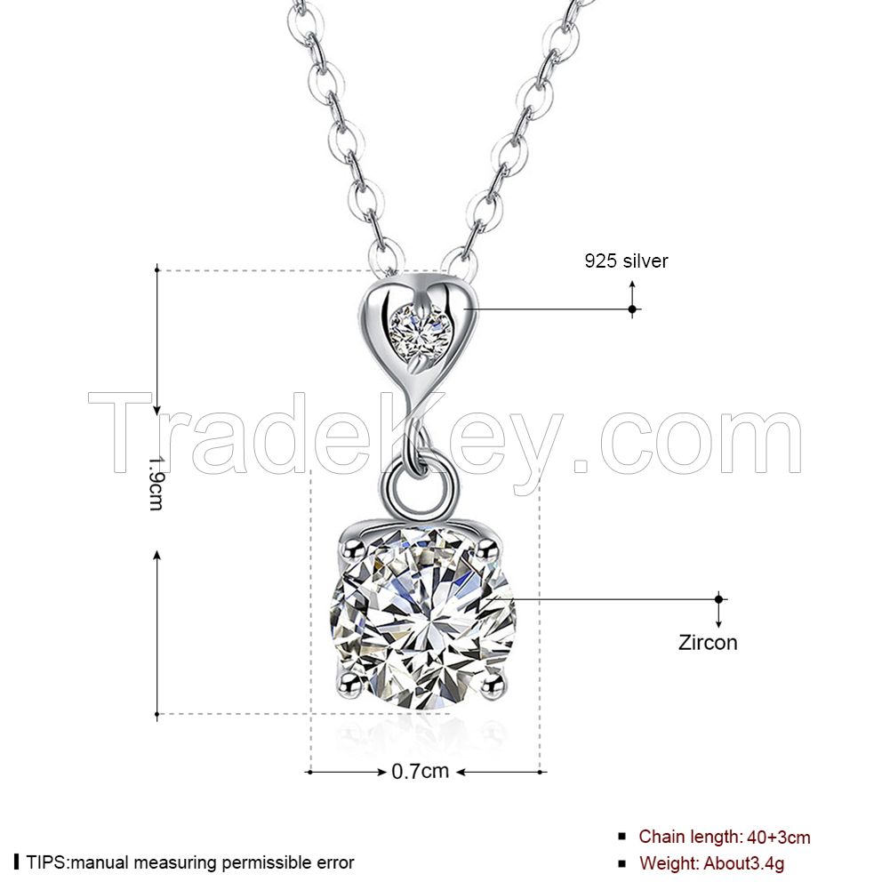 Fashion Design Zircon Stone Pendant S925 Sterling Silver Women Diamond Jewelry Necklace