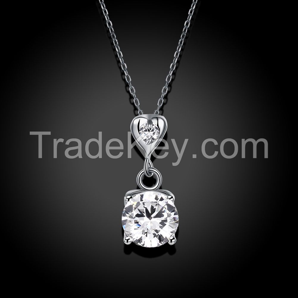 fashion design zircon stone pendant S925 sterling silver women diamond jewelry necklace