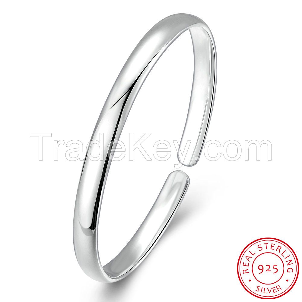 wholesale simple design 925 sterling silver women's cuff charm bangle
