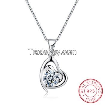 Link Chain S925 Sterling Silver Zircon Stone Heart Pendant Women's Jewellery Charm Necklace