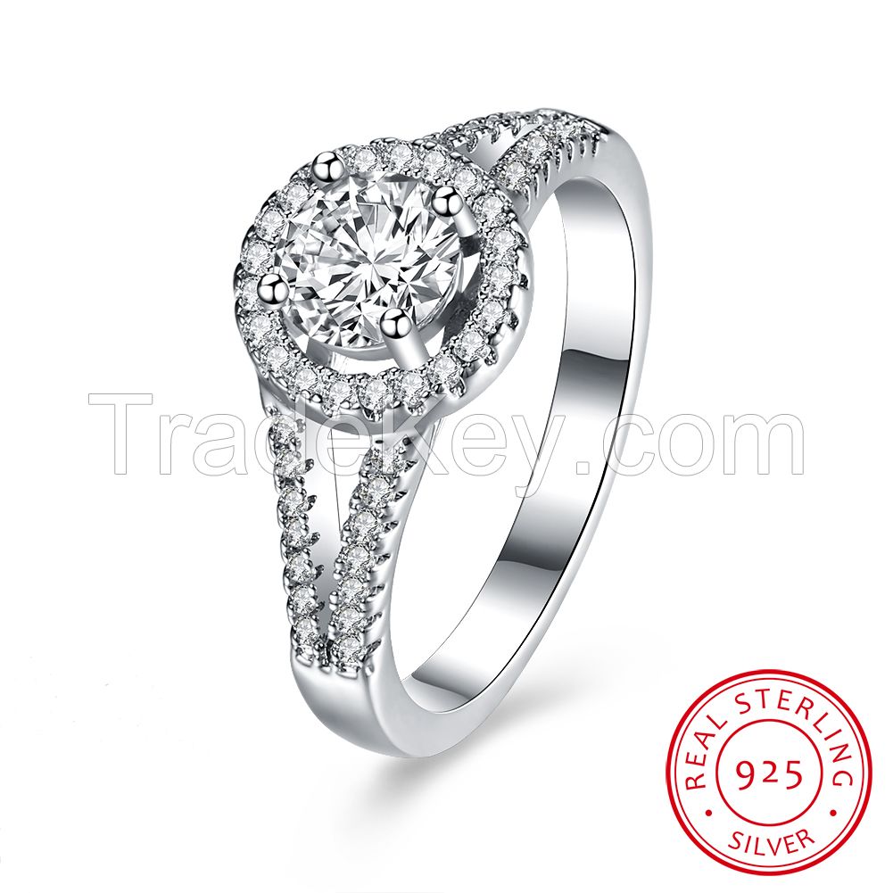 Low Moq S925 Sterling Siver Round Zirconia Stone Women's Jewelry Diamond Wedding Rings